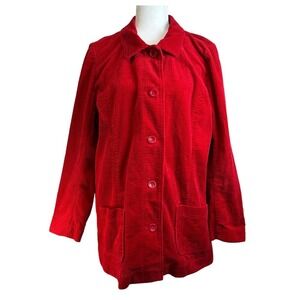 J. Jill Womens Corduroy Red Whale Jacket w/‎ 2 Pockets, SIZE LARGE
